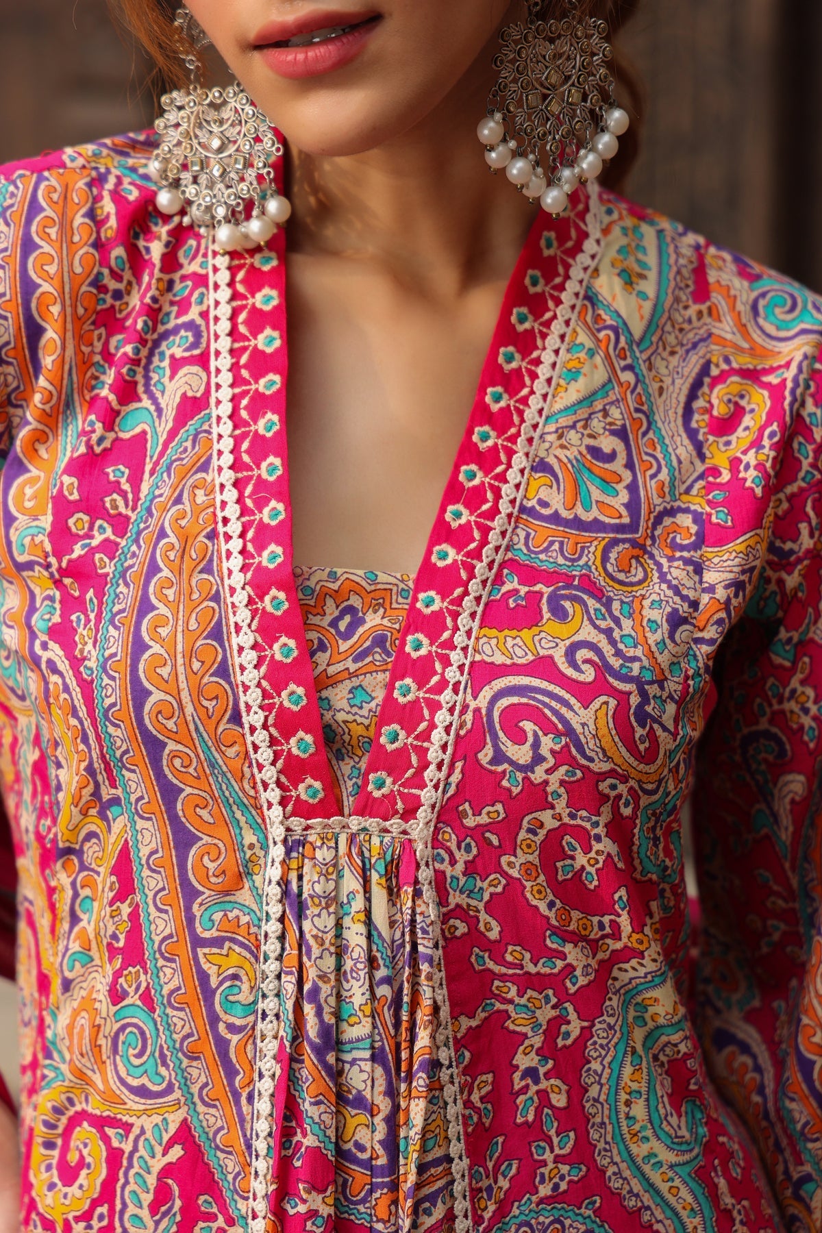 Pink Paisley Printed Ethnic Suit Set with Dupatta – Designer Festive Wear for Women