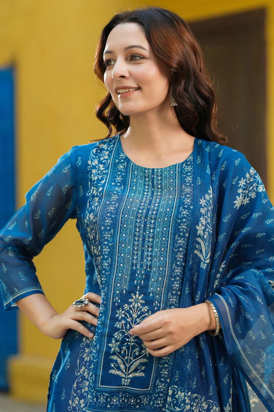 Royal Blue Traditional Printed Kurta Set with Dupatta – Elegant Ethnic Wear for Women