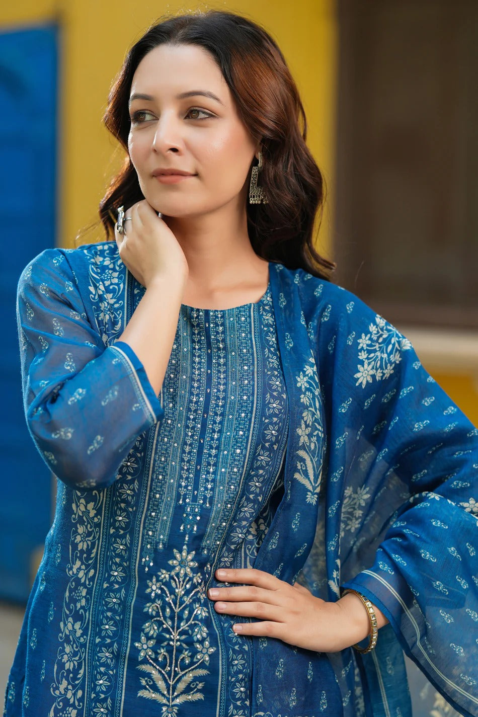 Royal Blue Traditional Printed Kurta Set with Dupatta – Elegant Ethnic Wear for Women