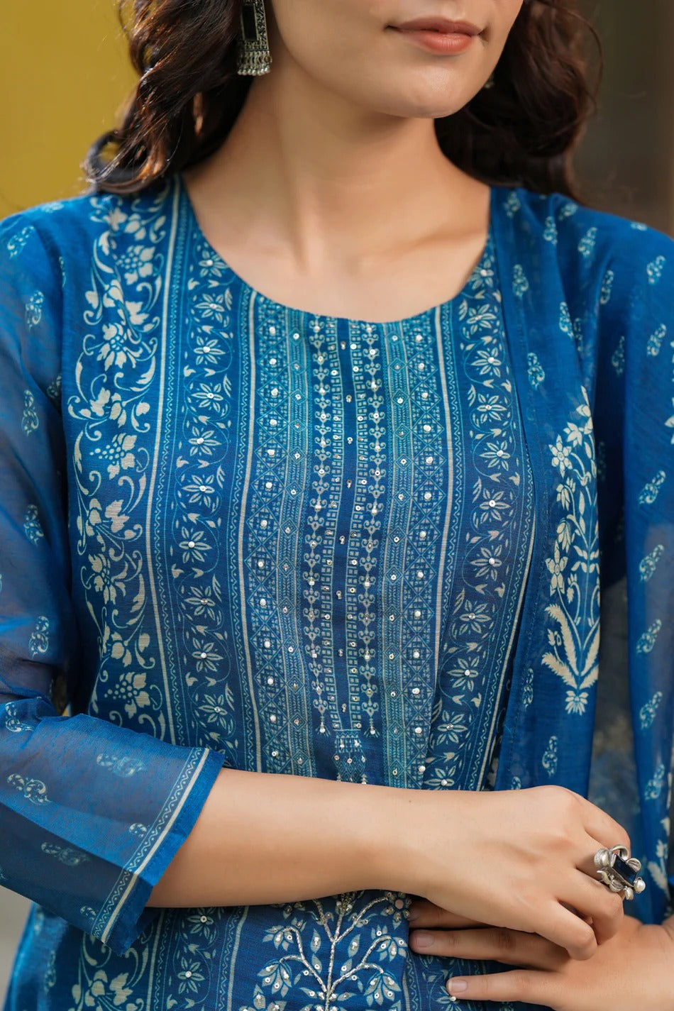 Royal Blue Traditional Printed Kurta Set with Dupatta – Elegant Ethnic Wear for Women