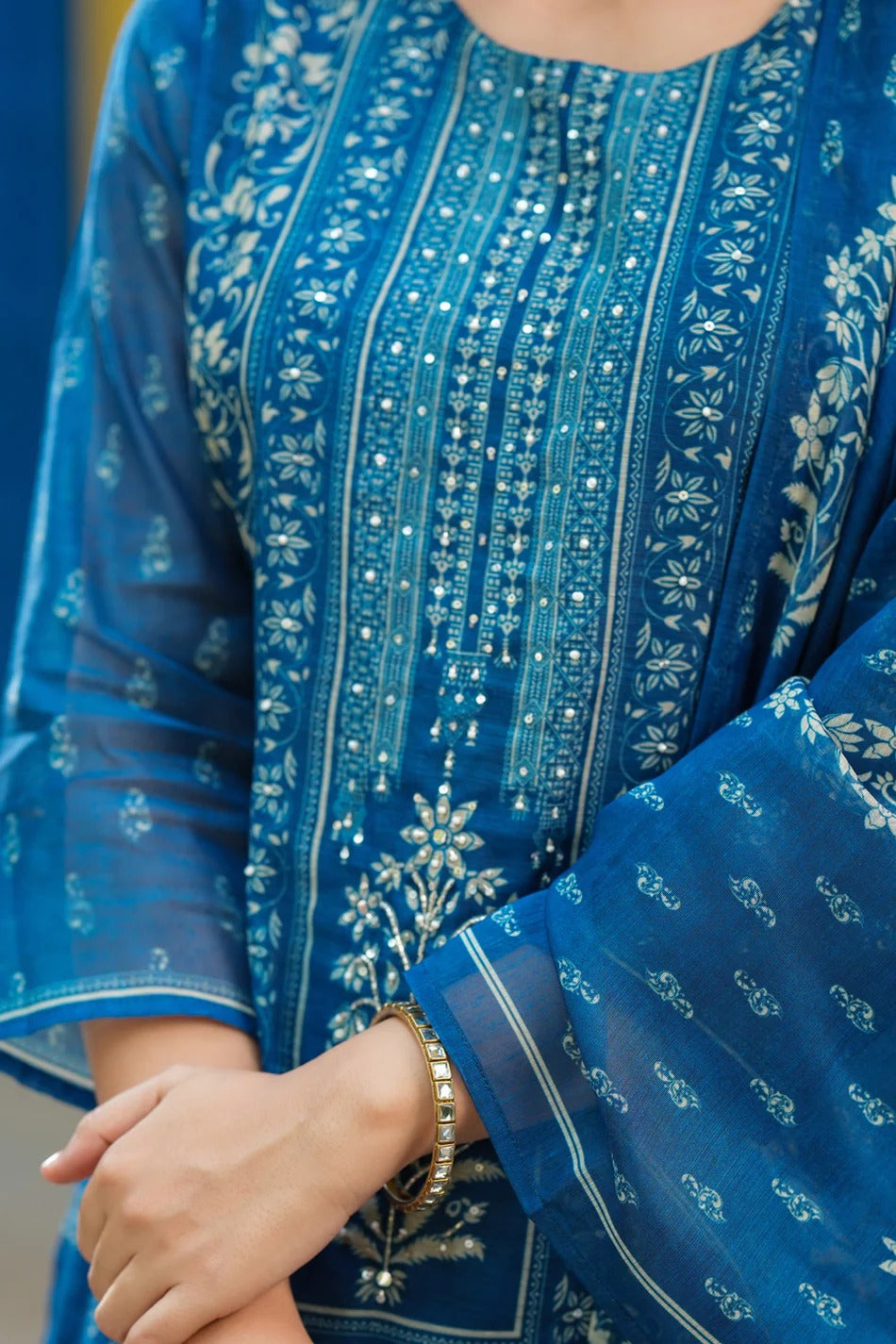 Royal Blue Traditional Printed Kurta Set with Dupatta – Elegant Ethnic Wear for Women