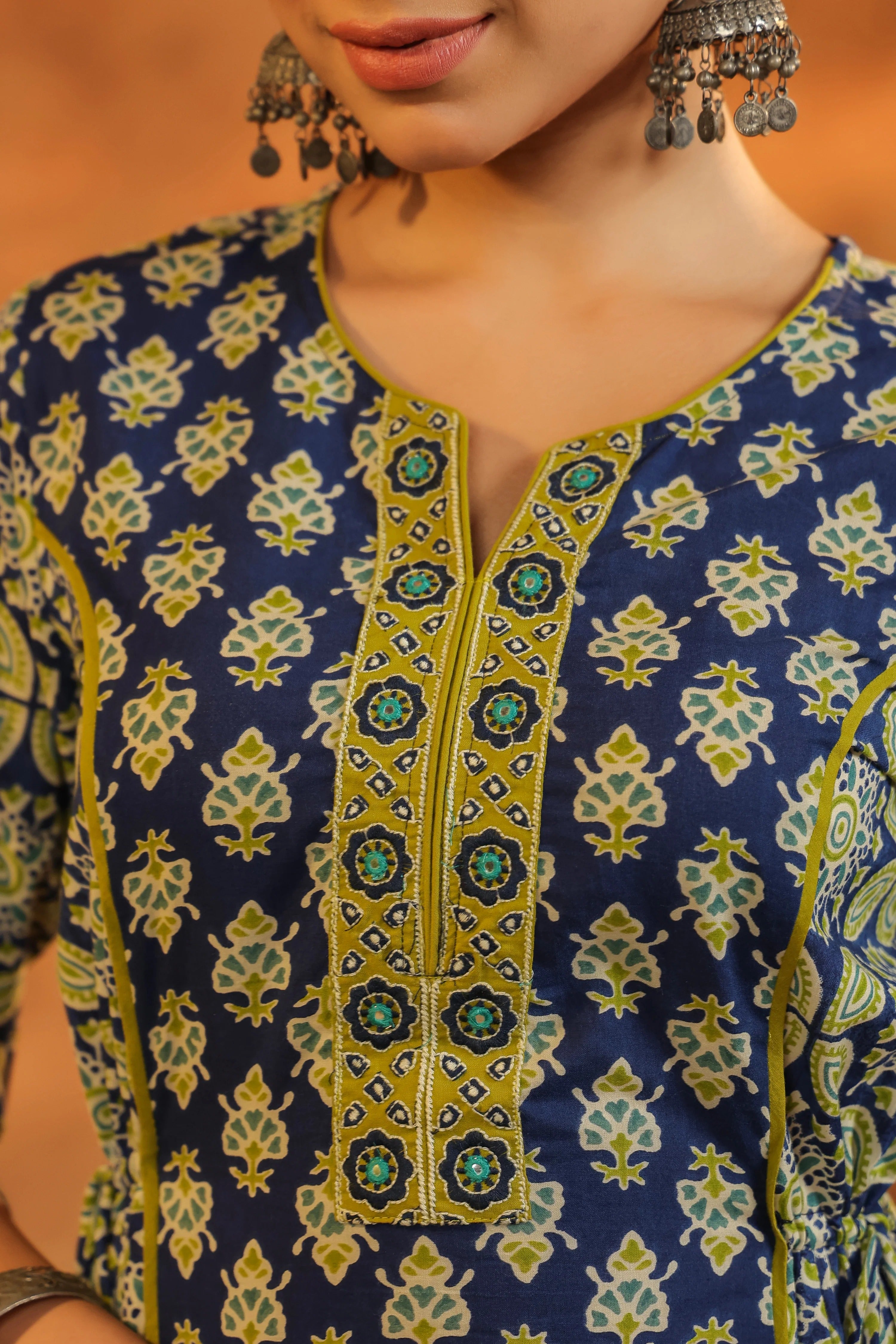 Navy Blue Traditional Printed Kurta Set with Dupatta – Elegant Ethnic Festive Wear for Women