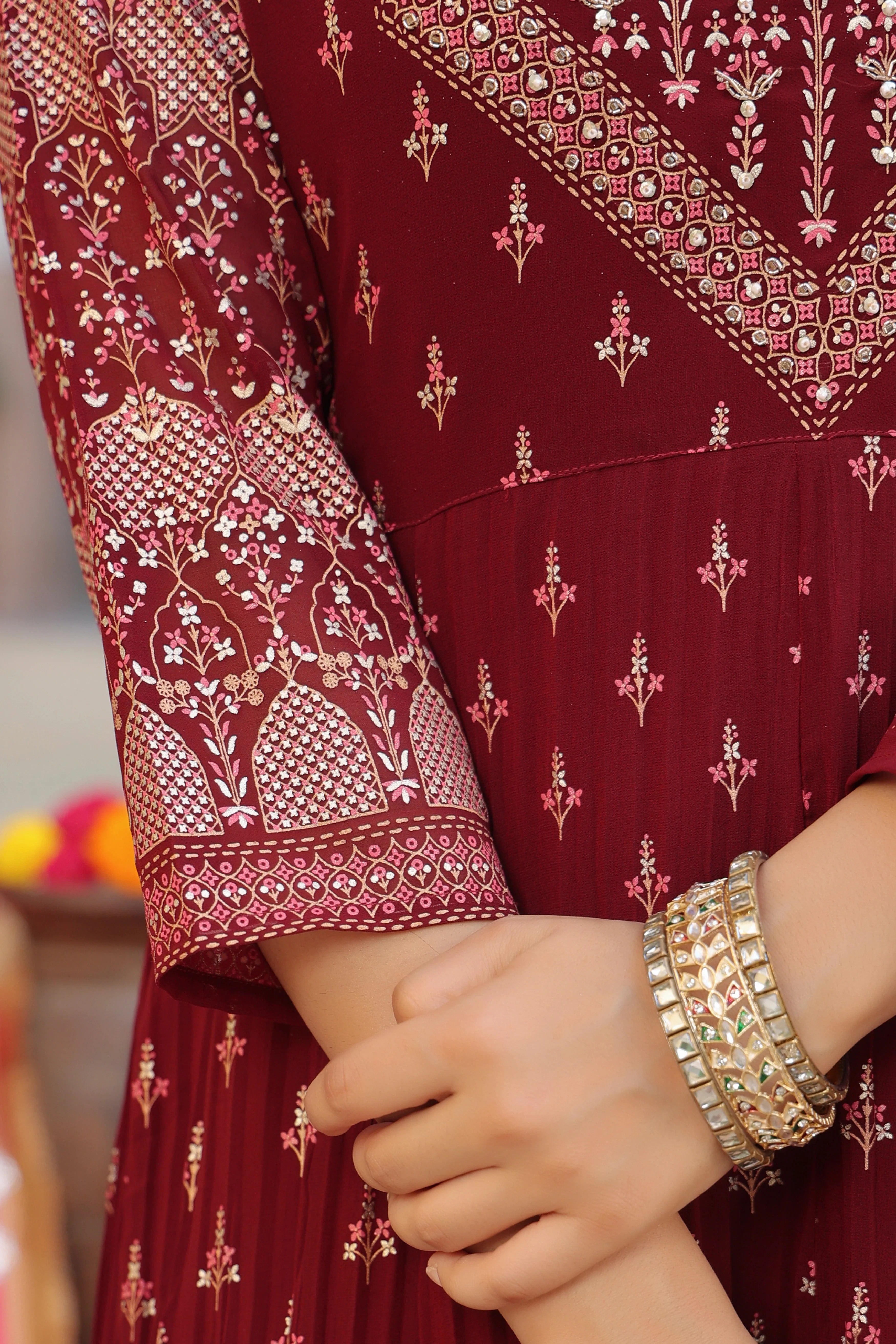 Maroon Embroidered Anarkali Kurta Set with Dupatta – Festive Designer Ethnic Wear for Women